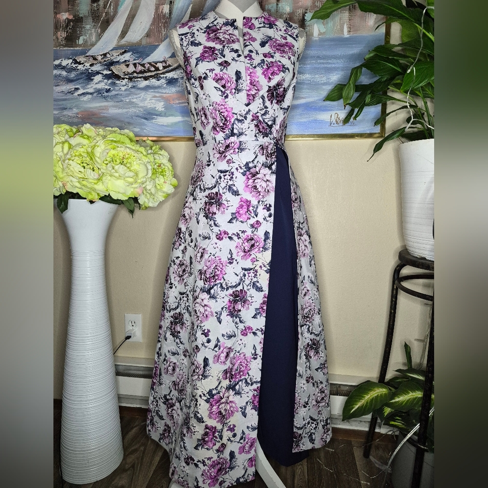 Kay Unger Pink and Purple Floral Maxi Dress
